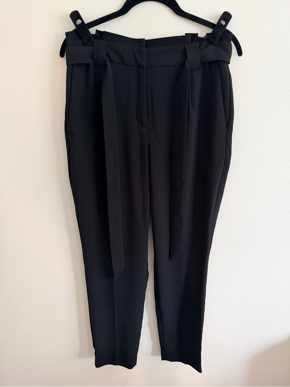 Express Black High-Waist Paperbag Trousers with Tie Belt